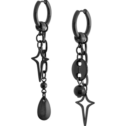 Black Teardrop Spike Star Hoop Earrings, Goth Grunge Emo Punk Y2k Earrings