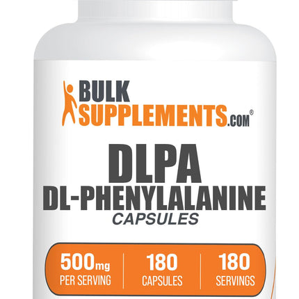 BulkSupplements.com DL-Phenylalanine Capsules - DLPA Capsules, DL-Phenylalanine 500mg - DLPA Supplements, Amino Acid Supplement - Gluten Free, 1 Capsule per Serving, 180 Capsules