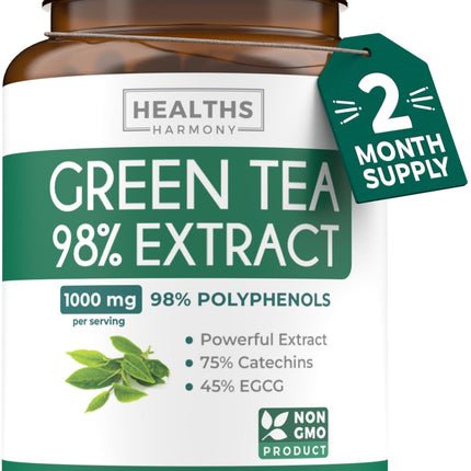 EGCG Green Tea Extract Capsules - Super High Potency Green Tea Pills Antioxidant Rich Formula Packed with Polyphenols Catechins & EGCG - 500mg Per Capsule - Non-GMO & Made in the USA (2 Month Supply)
