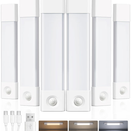 EZVALO 7.8" Rechargeable Motion Sensor Light Indoor, 6-Pack Under Cabinet Lighting, Wireless Closet Lights, 30 LED, Dimmable, 3 Color Temperatures, Step Lights for Kitchen, Pantry, Bedroom, Wardrobe