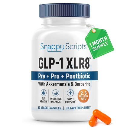 GLP-1 XLR8 Supplement for Weight Loss, Digestion, Constipation, Bloating Relief with Akkermansia 2.6 Billion AFU Live Prebiotic Probiotic Postbiotic + Berberine for Women Men 60 Capsules
