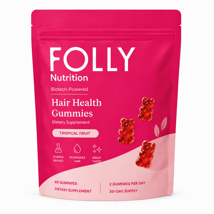 Grow Spark Folly Hair Growth Gummies, Tropical Fruit Hair Vitamins with Biotin, Vitamin C, Zinc, Pumpkin Seed Oil & Botanical Complex, Daily Beauty Supplement for Women, 60 Gummies