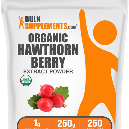 BulkSupplements.com Organic Hawthorn Berry Extract Powder - Hawthorn Berry Supplement - Herbal & Gluten Free, 1g per Serving, 250g (8.8 oz) (Pack of 1)
