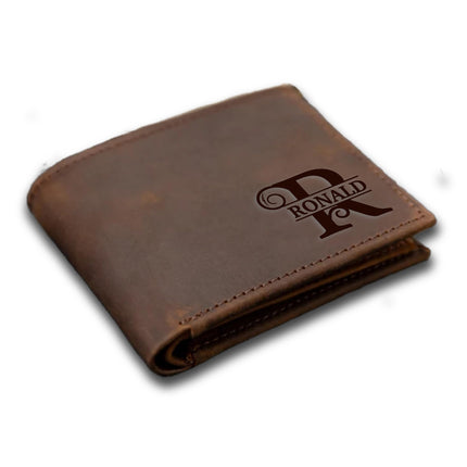 Personalized Men's Leather Wallet with Monogram Custom Engraved Brown Bifold Wallet with Initials and Name Gift for Men, Dad, Husband, Son, Boyfriend, Grandpa, Fathers Day, Christmas Day