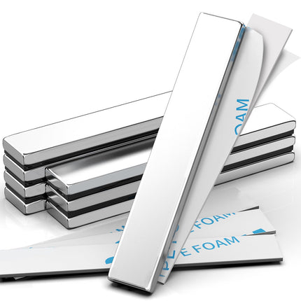 Heavy Duty Magnets, Caturledas 4 Pack Strong Rare Earth Neodymium Magnets with Double Sided Adhesive, Rectangular Bar Magnetic Strip for Refrigerator Calendar Office Whiteboard, 60x10x3 mm, Silver