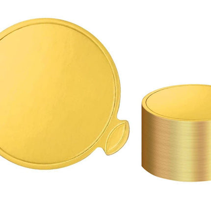 YYaaloa 3.15 Inch Mini Round Golden Cake Boards 50pcs Mousse Cupcake Base Paper Plates Circle Dessert Board (Gold 3inch 50pcs)