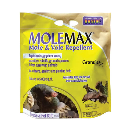 Bonide MOLEMAX Mole & Vole Repellent Granules, 10 lbs. Ready-to-Use, Outdoor Lawn & Garden Mole Control, People & Pet Safe