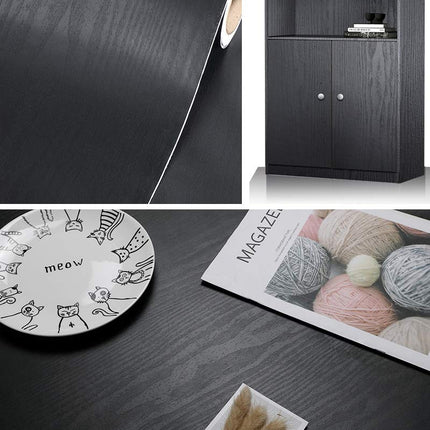 Black Wallpaper - Wood Peel and Stick Wallpaper – Black Wood Self-Adhesive & Removable Wall paper for Countertop Furniture Kitchen Wall, Countertop Contact Paper, Easy to Clean, 17.7” × 118” Vinyl