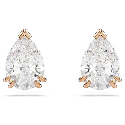 Swarovski Stilla stud earrings, Pear cut, White, Rose gold-tone finish