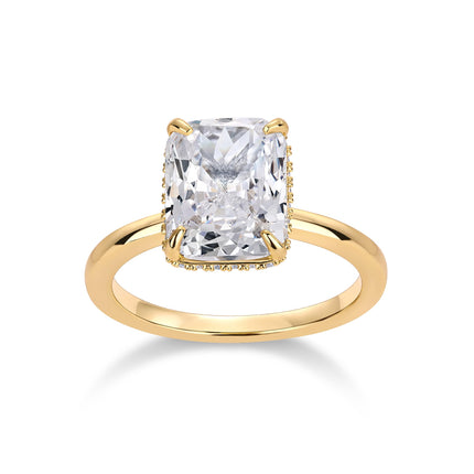 PAVOI 14K Yellow Gold Plated Radiant Cut Hidden Halo Engagement Ring