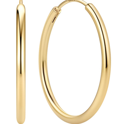 ChicSilver 14k Gold Plated Silver Hoop Earrings for Women 14k Real Gold Plated Sterling Silver Hoop Earrings for Women Hypoallergenic Small Silver Earring 30MM