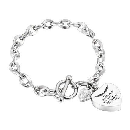 XIUDA Heart Urn Bracelet for Ashes Stainless Steel Memorial Jewelry Cremation Bracelet Locket Holder Bangle Link Chain for Women Men