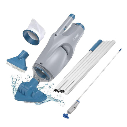 KOKIDO Cordless Handheld Pool Vacuum for Above Ground Pool, with 6ft Pole and 2 Vac Brush Heads, Ideal for Spot Cleaning Small Inground Pool Spa up to 20ft, Rechargeable, 60min, Sand and Light Debris