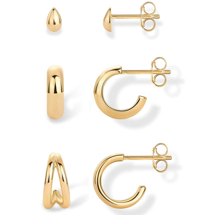 PAVOI Double Statement Huggie Earring Set, 925 Silver, Yellow Gold