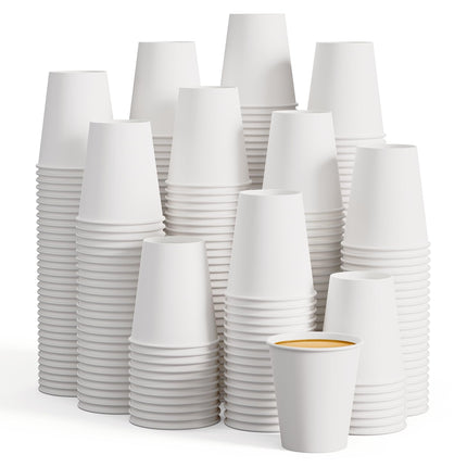 LITOPAK 400 Pack 8 oz Disposable Paper Coffee Cups, White Paper Hot Coffee Cups for Party, Picnic, Travel, and Events