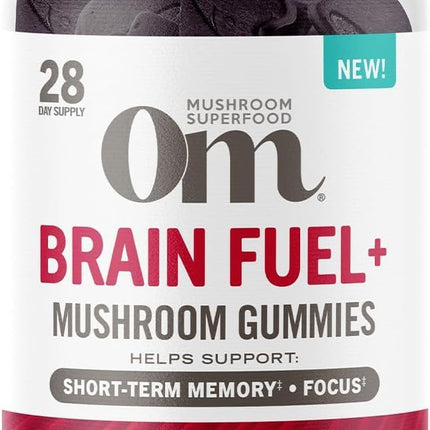 OM MUSHROOM SUPERFOOD Brain Fuel+ Gummies – USA Grown Organic Lion’s Mane – Supports Memory, Focus & Cognitive Function – Raspberry Flavor – 28 Servings, 56 Count.