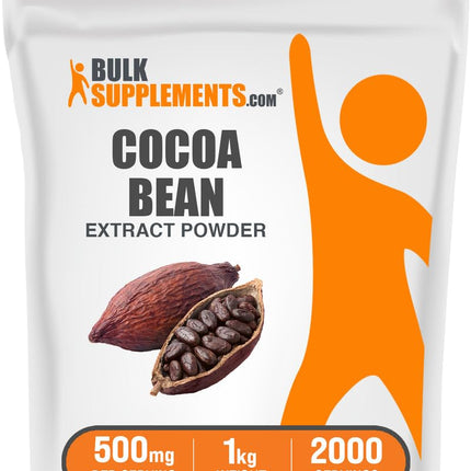 BulkSupplements.com Cocoa Bean Extract Powder - Cocoa Supplement - Unsweetened, Vegan & Gluten Free, 500mg per Serving, 1kg (2.2 lbs) (Pack of 1)