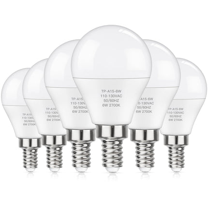 MAXvolador E12 LED 60W Equivalent Warm White 2700K Ceiling Fan Bulbs, 600LM CRI 85+ Small Base Candelabra Bulbs, 6W Non-Dimmable, Pack of 6
