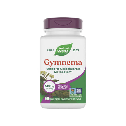 Nature's Way Gymnema Premium Extract, Supports Carbohydrate Metabolism*, 500 mg per Serving, Non-GMO Project Verified, 60 Vegan Capsules (Packaging May Vary)