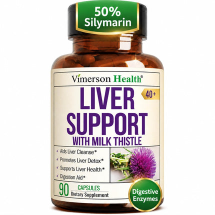 Liver Support with Artichoke Extract, Enzymes, Silymarin 50% Milk Thistle, Dandelion Root, Lipase & Protease, Solarplast® Antioxidants – Supports Detox, Digestion & Energy. 90 Capsules, 30 Day Supply