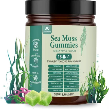 FW ZONE Sea Moss Gummies 16-in-1 with Black Seed Oil, Ashwagandha, 30 Servings, Irish Seamoss Gummies Boosts Immune Support, Wellness and Digestion