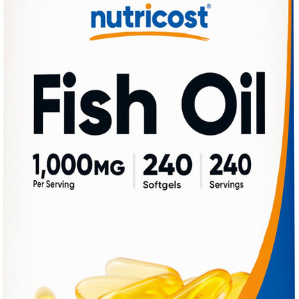 Nutricost Fish Oil Omega 3 Softgels with EPA & DHA (1000mg of Fish Oil, 560mg of Omega-3), 240 Softgels, Non-GMO, Gluten Free.