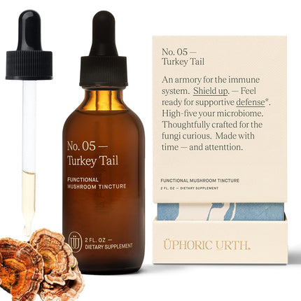 Uphoric Urth Turkey Tail Mushroom Extract - Double Extracted Fruitbody Mushroom Tincture | Immunity Booster, Manages Inflammation, Soothes Aches, Healthy Digestive Function, Antioxidants (60 Servings)