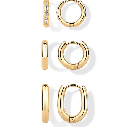 PAVOI CZ Huggie Set, Yellow Gold, Size 12 Millimeters, 13 Millimeters