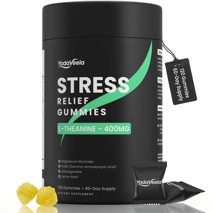 Stress Support Gummies for Kids & Adults, L-Theanine 400mg with Magnesium Glycinate, GABA & Ashwagandha, L Theanine Chewable Supplement for Relaxation, sleep, Calm & Focus, 120 Count, 60 Day Supply