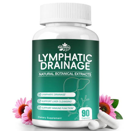 RiRywony Lymphatic Drainage Supplements & Liver Cleanse Detox Repair Capsules – Natural Herbal Supplement with Echinacea, Supports Lymphatic System, Fluid Balance & Immune Health, 90 Capsules