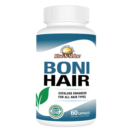 Rise-N-Shine BoniHair Catalase Supplement for Vibrant, Youthful Hair Support- 10,000 IU Catalase with Saw Palmetto, Biotin, Fo-Ti, PABA - 60 Capsules