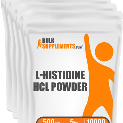BulkSupplements.com L-Histidine HCl Powder - L-Histidine Supplement, Histidine 500mg - Essential Amino Acid, Gluten Free, 500mg per Serving, 5kg (11 lbs) (Pack of 5)
