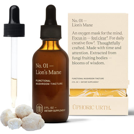 UPHORIC URTH Lions Mane Extract - Double Extracted Fruitbody Mushroom Tincture, Natural Support for Mental Clarity, Brain Function, Memory, Cell Regeneration, Creativity & Mood (60 Servings)
