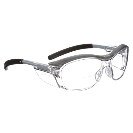 3M Safety Glasses with Readers, Nuvo Readers, +2.0 Diopter, Pack of 1, ANSI Z87, Clear Lens, Gray Frame, Soft Nose Bridge, Side Shields
