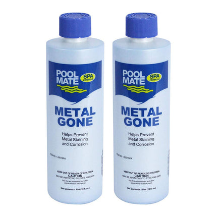 Pool Mate 1-Pint 2-Pack Metal Gone for Hot Tubs, Prevents Metal Staining, Made in USA