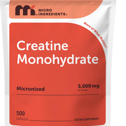 Creatine Monohydrate 5,000mg, 500 Capsules | Pure Creatine Pills – Micronized + Unflavored Powder Source, Easy Absorption | Keto, Non-GMO