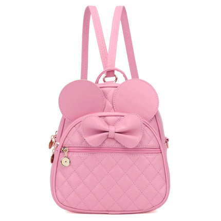 KL928 Girls Quilted Bowknot Cute Mini Backpack Small Daypacks Convertible Shoulder Bag Solid Color Purse for Women (DX-Pink)