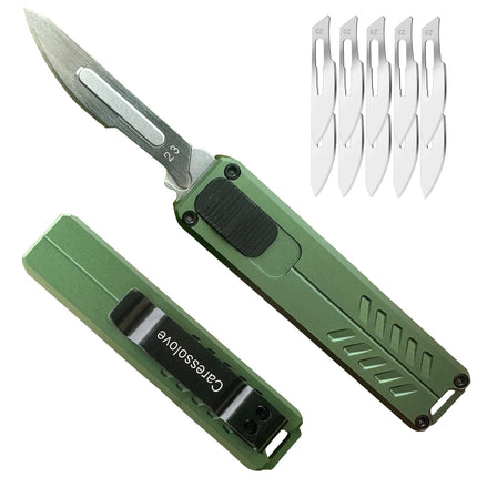 Caressolove Automatic Utility Knife, Safety Auto Box Cutter Retractable, EDC Push Button Exacto Scalpel Knife, 10PCS #23 Razor Blades Pocket Knives with Clip