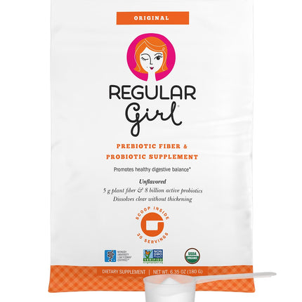 Regular Girl Organic Powder, Prebiotic Fiber Supplement and Probiotics for Women, Low FODMAP, 30 Servings, Unflavored