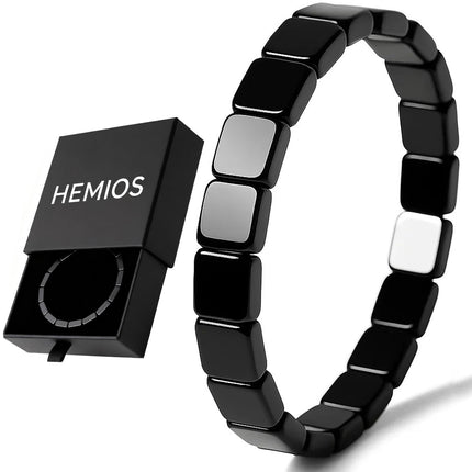 Hemios Hematite Bracelet for Men, Natural Stone Beads, Stretch Fit