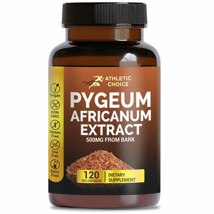 Athletic Choice Pygeum Africanum 500mg Bark Extract, 120 Capsules, Non-GMO & Gluten-Free Extra Strength Pygeum Supplement for Men and Women