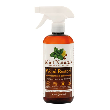 Mint Naturals Natural Wood Cleaner & Furniture Conditioner – Plant-Based Polish Formula That Helps Clean & Protect Wood Surfaces, 16 oz – Made in USA