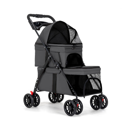 Double Dog Stroller for Medium Small Dogs and Cats Load-Bearing Up to 50lbs, Durable 360° Universal Wheels Lightweight One Hand Foldale Kittens Puppies Travel Stroller Cart(Double)