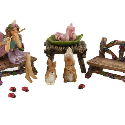 PRETMANNS Fairies for Fairy Garden Accessories for Outdoor - Figurine Bella and Furniture for Miniature Set with Squirrel, a Bunny, 4 Ladybugs - Ideal for Fairy Garden Starter Kit - 14 Piece Supplies