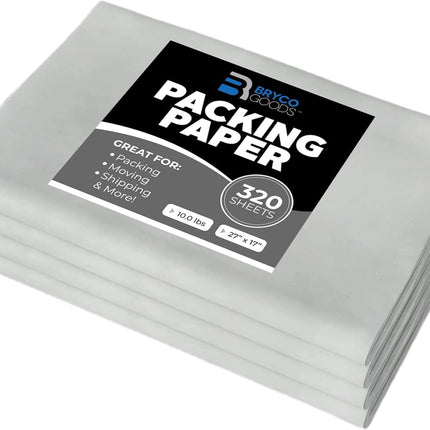 Bryco Goods Newsprint Packing Paper Sheets for Moving - 10lb - 320 Sheets of Newspaper Paper - Wrapping and Protecting Fragile Items, Box Filler, Shipping Supplies - 27" x 17" - Made in the USA
