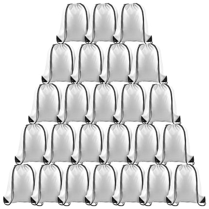 PLULON 25 Pcs White Drawstring Backpack Bags Bulk String Backpack Cinch Sack Pull Sport Gym Backpack Bags for Yoga Traveling Outdoor Sports