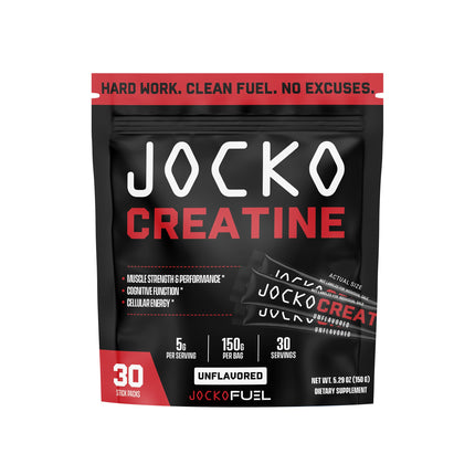 Jocko Fuel Creatine Monohydrate Stick Packs - Pure Micronized Travel Size Powders for Men & Women, Supports Muscle Growth, Strength, Recovery & Cognition, Unflavored, 150 Grams, 30 Servings