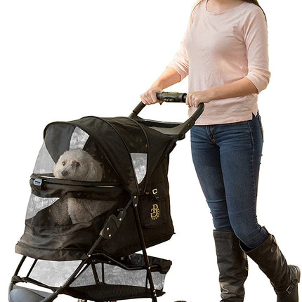 Pet Gear No-Zip Special Edition 3 Wheel Pet Stroller for Cats/Dogs, Zipperless Entry, Easy One-Hand Fold, Removable Liner, Cup Holder, Gold Monogram