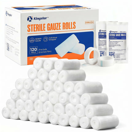 Kingstar Sterile Stretch Gauze Rolls, Bulk 120 Pack 2in x 4.1 Yards
