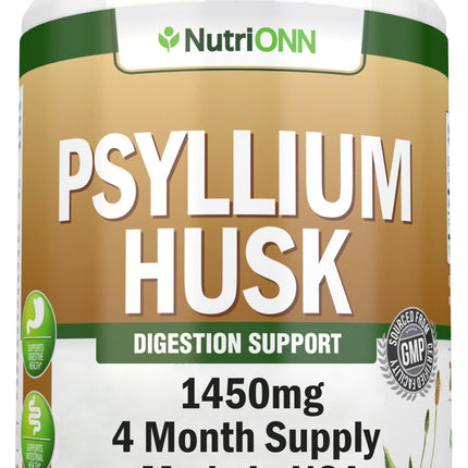 NutriONN PSYLLIUM Husk Capsules - 1450mg Per Serving - 240 Capsules - Double Strength - Premium Psyllium Fiber Supplement - Great for Digestion and Regularity - 100% Natural Soluble Fiber